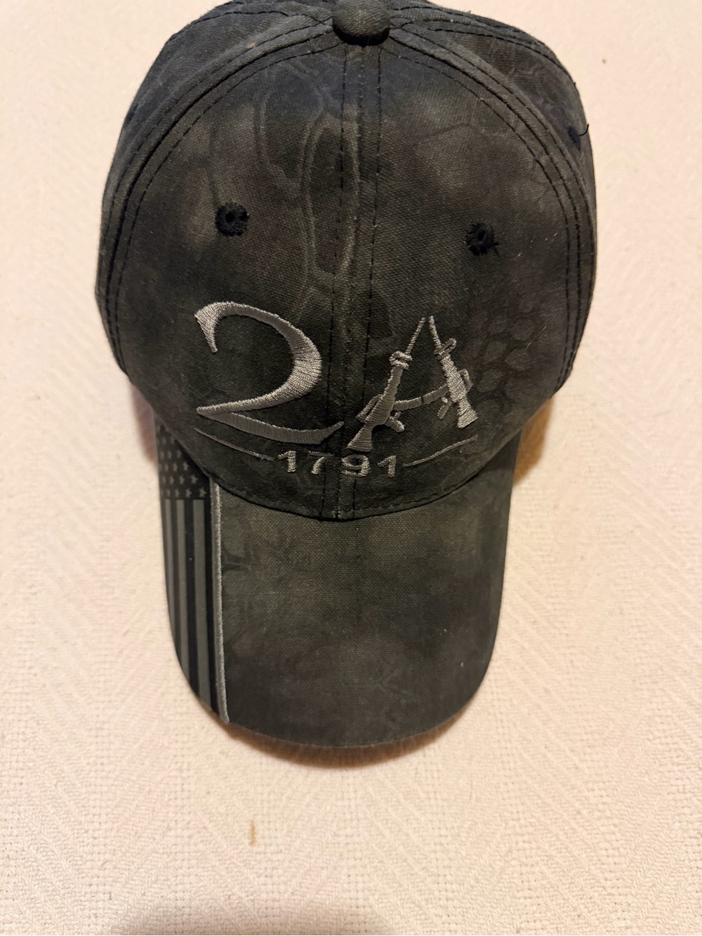 Camo Black & Gray Tactile 2A American Flag Embroidered Adjustable Baseball Cap